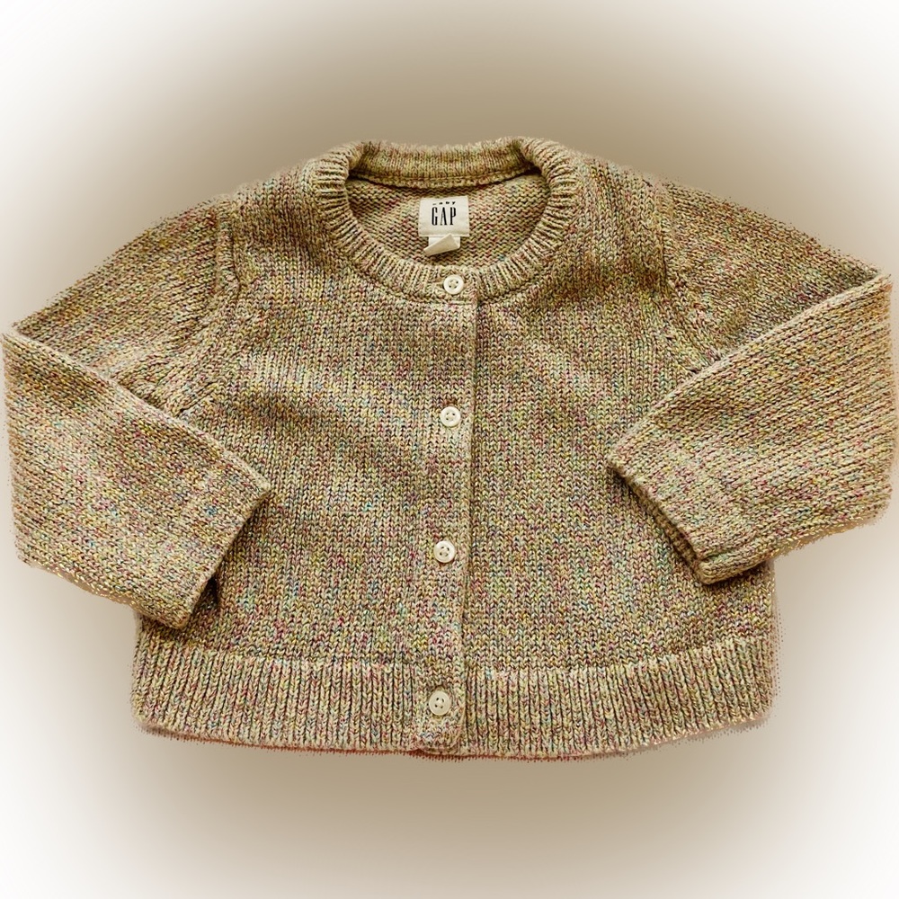 EUC Baby Gap Rainbow Metallic Button Up Knit Cardigan Sweater